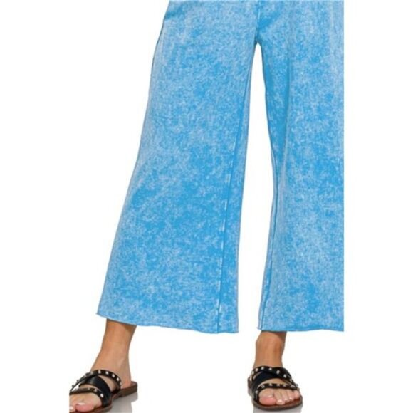 Zenana Washed French Terry Palazzo With Pockets - Picture 3 of 3